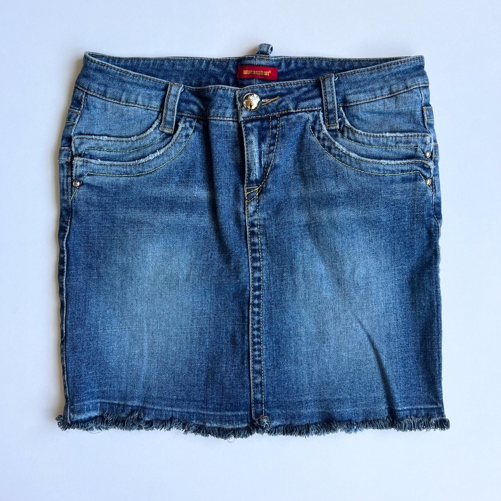 Y2K/90s Vintage Blue Asphalt Denim Mini Skirt